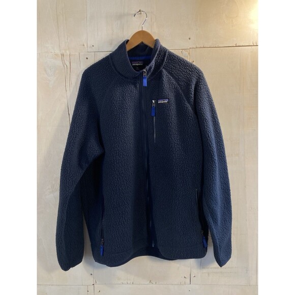 Patagonia Deep Pile Fleece Jacket Mens XXL Blue Retro Full Zip Sweater 51854 - Picture 2 of 9